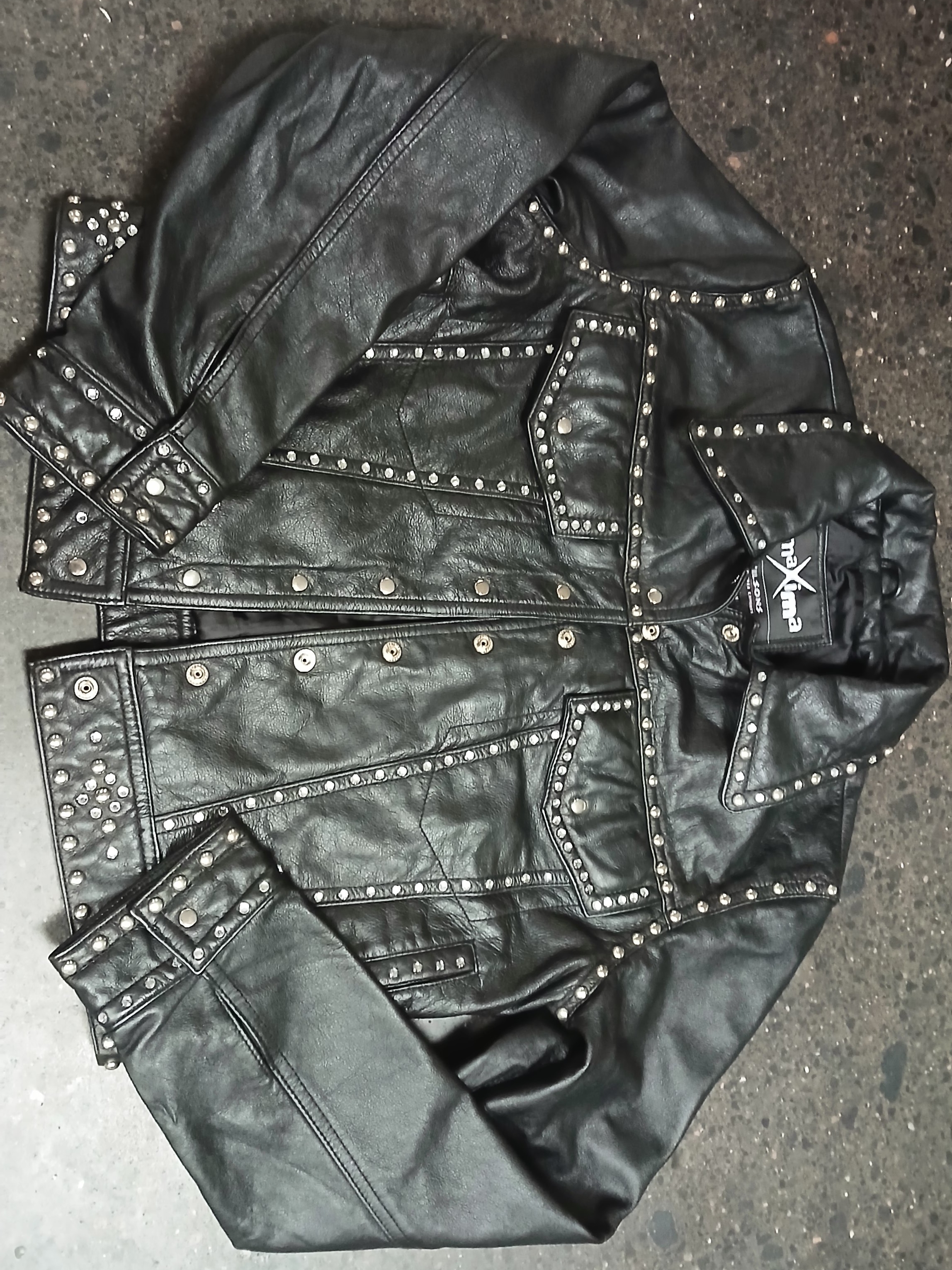 Wilsons Medium Vintage Studded Silver & Gems Flexable Soft Black Leather Jacket